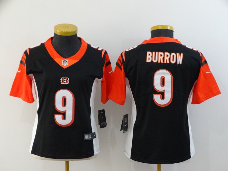 Women's Cincinnati Bengals #9 Joe Burrow Black Vapor Stitched Jersey(Run Small)